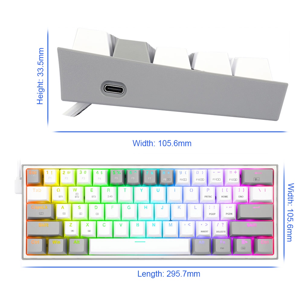 Bàn phím cơ Redragon Fizz Pro K616 RGB USB Bluetooth 2.4G 61 phím 3 chế độ với công tắc màu đỏ