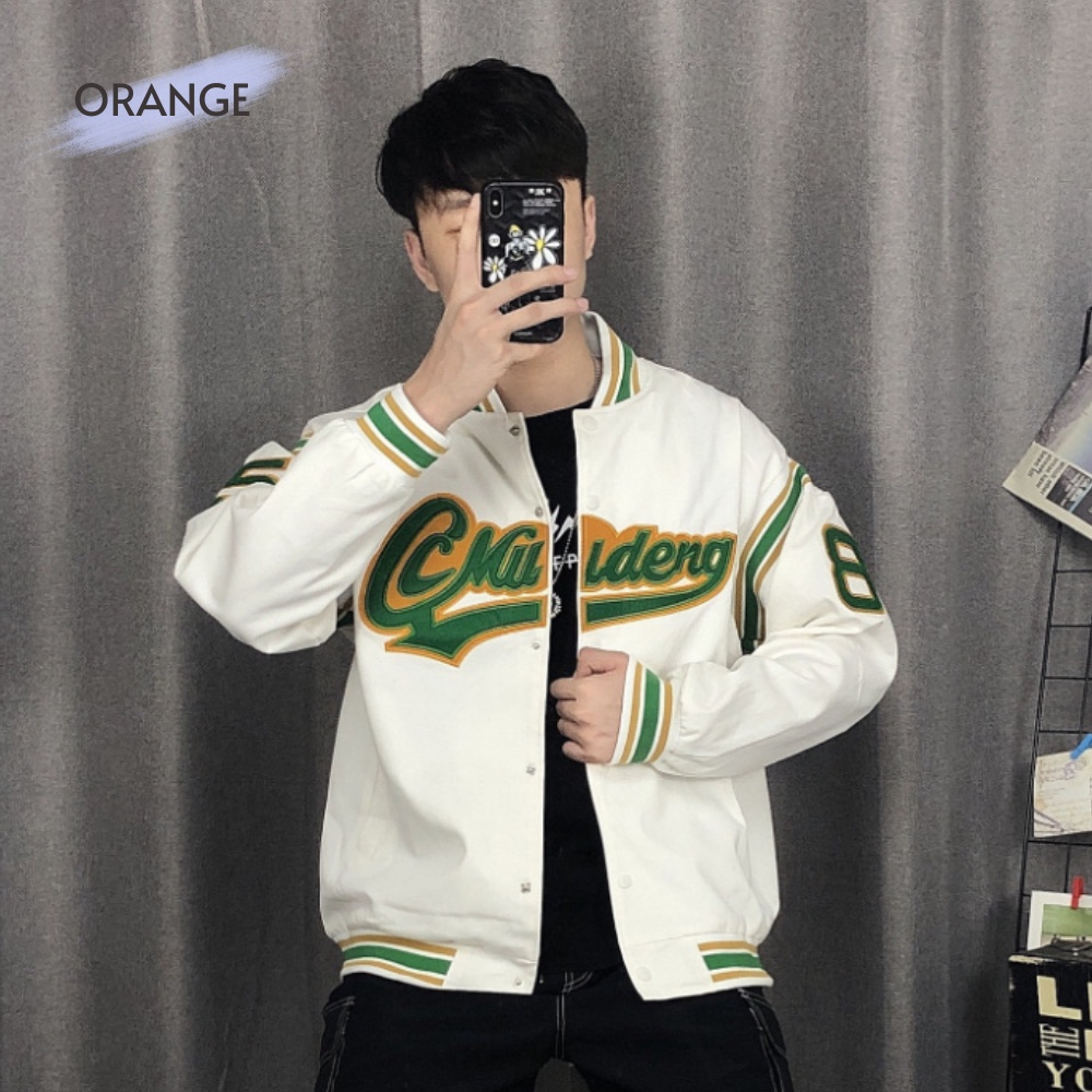 Áo Khoác Bomber 2 lớp, Áo Bomber bóng chày MUDENG form rộng, Chất liệu kaki dày dặn