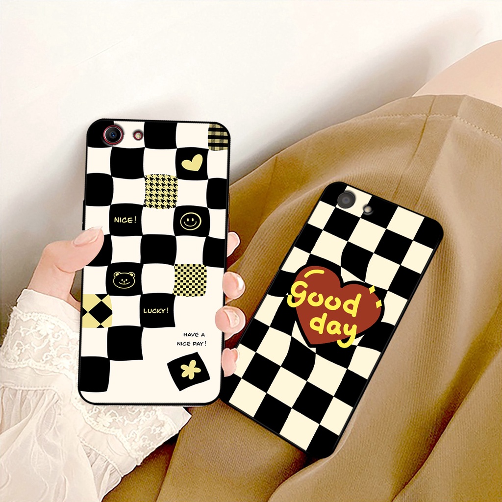 Ốp lưng Oppo A71 - Oppo A83 in hoạ tiết caro trái tim đen trắng, gấu bear cute đáng yêu
