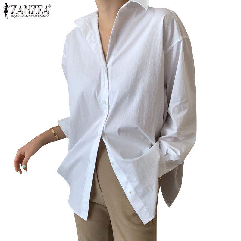Áo sơ mi nữ ZANZEA dài tay màu trơn phong cách Hàn Quốc