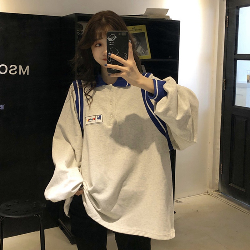 Áo Hoodie Dáng Rộng Cổ Polo Phong Cách Thời Trang Nhật Hàn Dành Cho Nữ | BigBuy360 - bigbuy360.vn