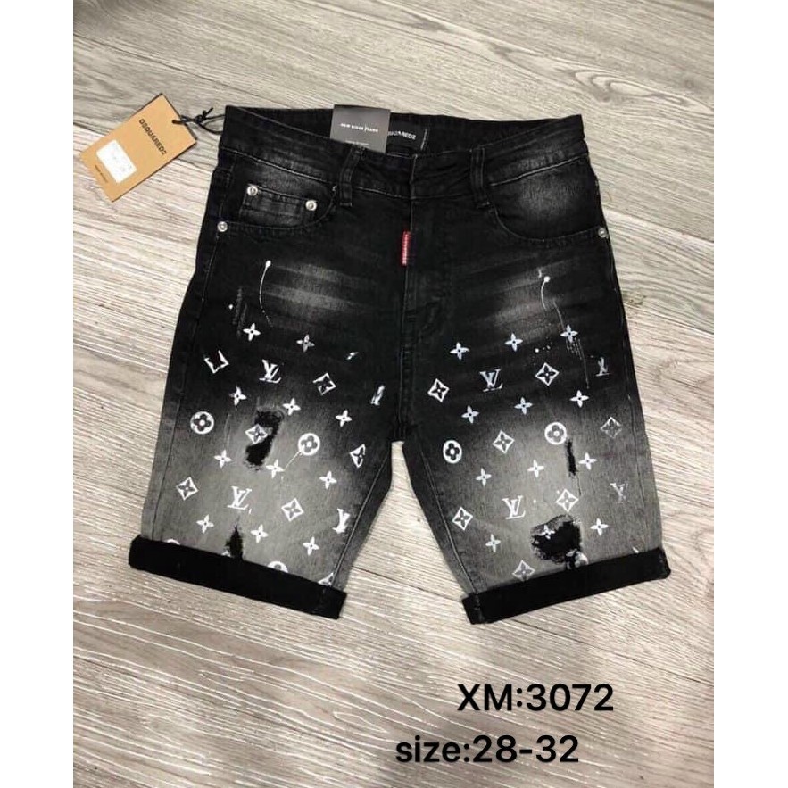 Quần short jean nam DSQ đen rách thêu logo vẩy sơn chất bò form body mẫu mới nhiều màu cao cấp AHFASHION