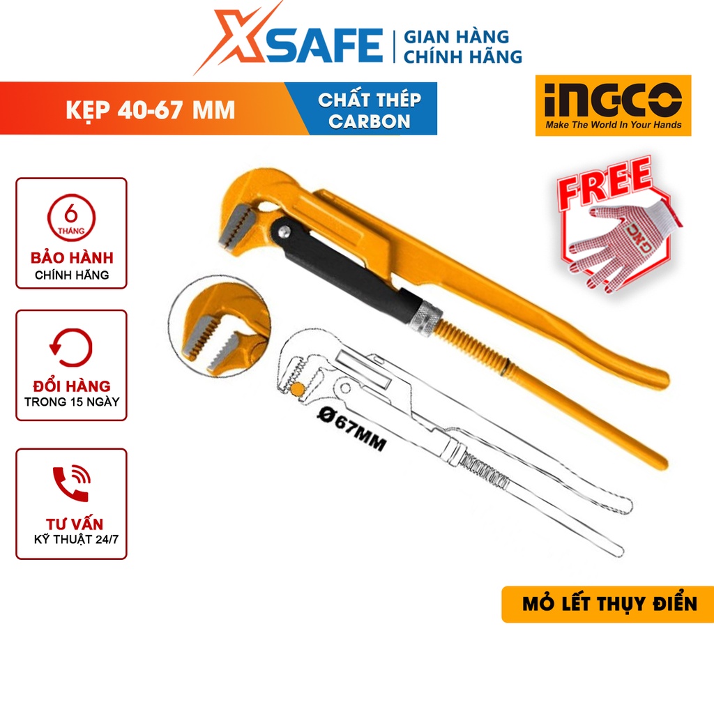 Mỏ lết Thụy Điển INGCO 90 độ 3 kích thước, chất liệu thép carbon, khả năng bám giữ chắc chắn