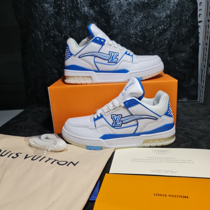 Giày Louis Vuitton Trainer Low White Blue LV Cổ Thấp Trắng Xanh Biển Cao Cấp