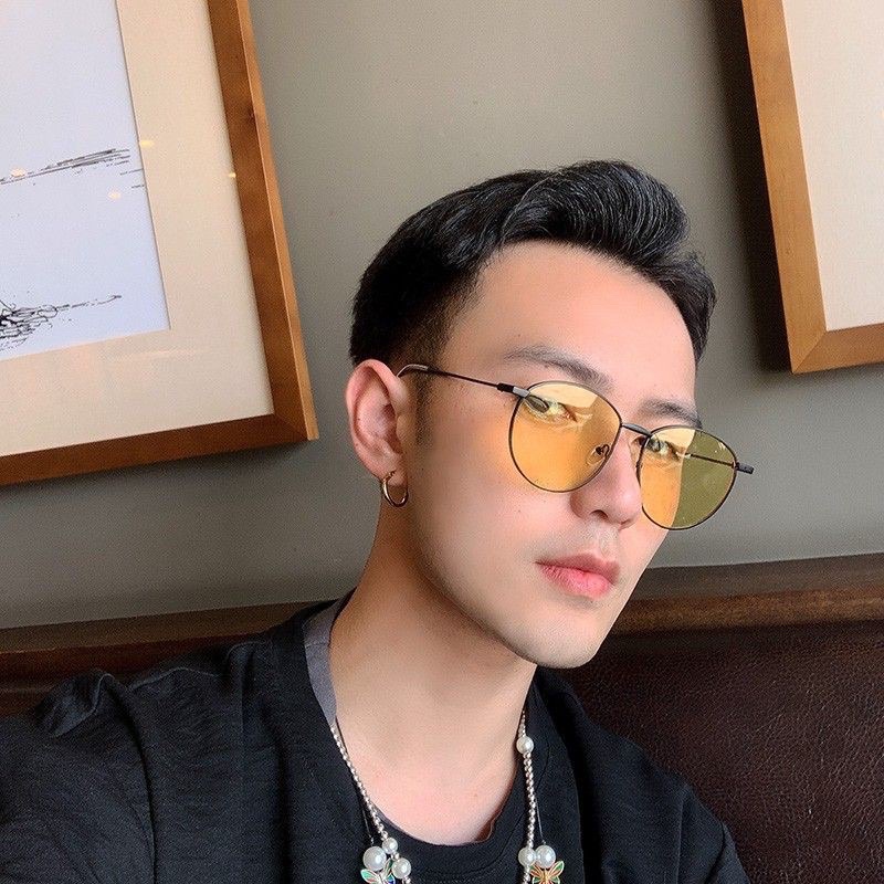 Kính Mát Thời Trang Nam Nữ GM Kính Chữ V Dáng Tròn Mắt Vàng Trẻ Trung,Chống UV400.Gọng Kim Loại Phù Hợp Mọi Khuôn Mặt