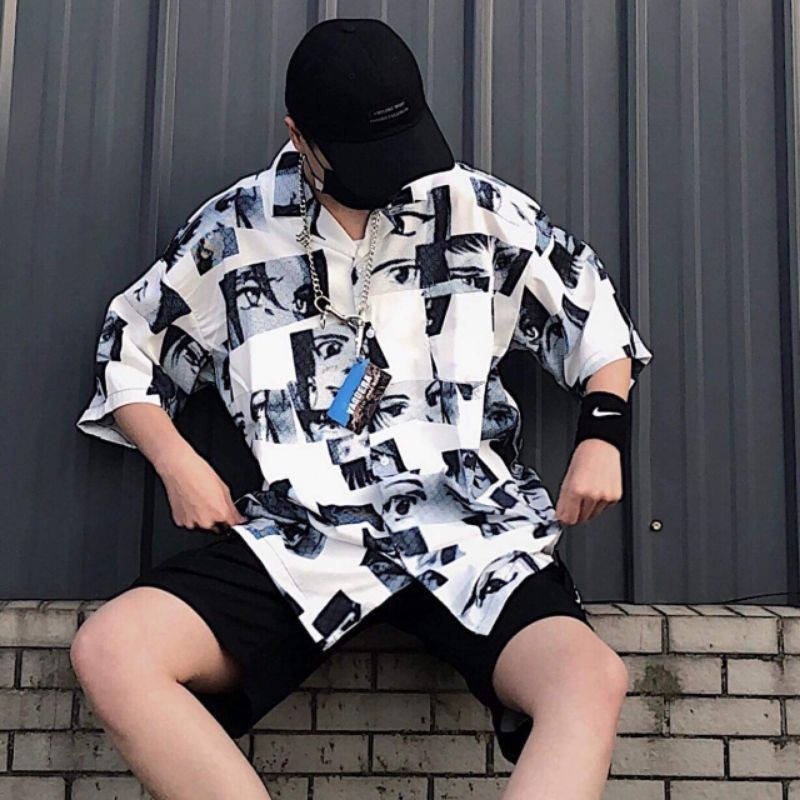 Áo sơ mi unisex hình nhân vật hoạt hình form rộng