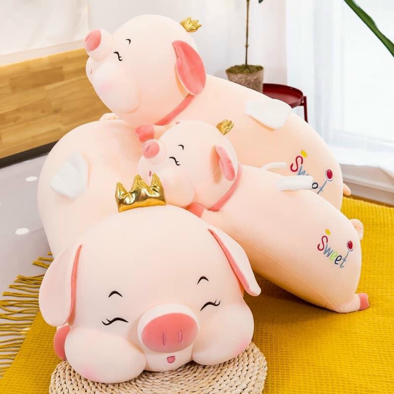 Gấu Bông Heo Vương Miệng Thiên Thần Nằm Có Cánh Size 1m2- Gối Ôm Heo Hồng Cho Bé