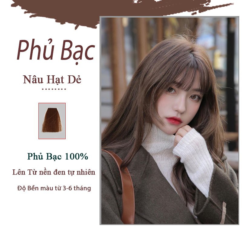 Thuốc Nhuộm Tóc Phủ Bạc Màu Thời Trang Nâu Socola - Nâu đỏ - Nâu vàng - Nâu Mocha Ăn Bạc 100% ( Tặng Trợ Nhuộm )