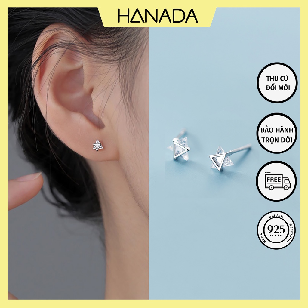 Bông Tai Bạc 925 Hanad Bông Tai Đá Tam Giác 0629
