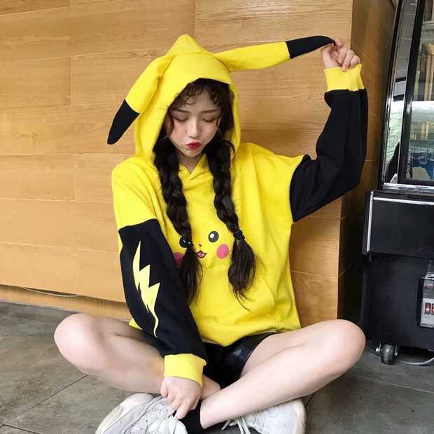 Áo khoác, áo hoodie unisex nỉ ngoại nón pikachu cute năng động thời trang học đường