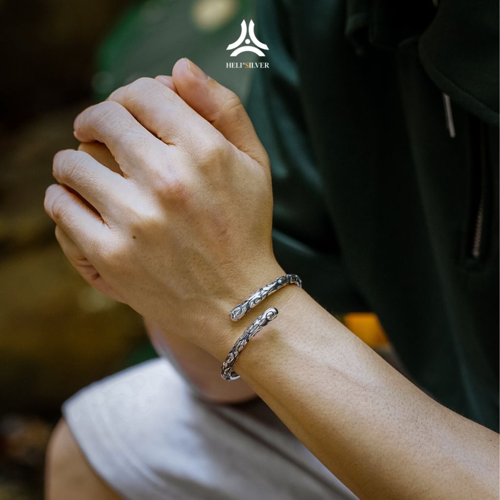 Vòng tay bạc nam, nữ HeliSilver Gậy Như Ý Bạc Helios Original s925 VTBN0050