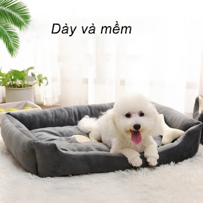 Ổ nệm sang trọng cho chó mèo tặng đồ chơi khúc xương size 1 đến 15kg