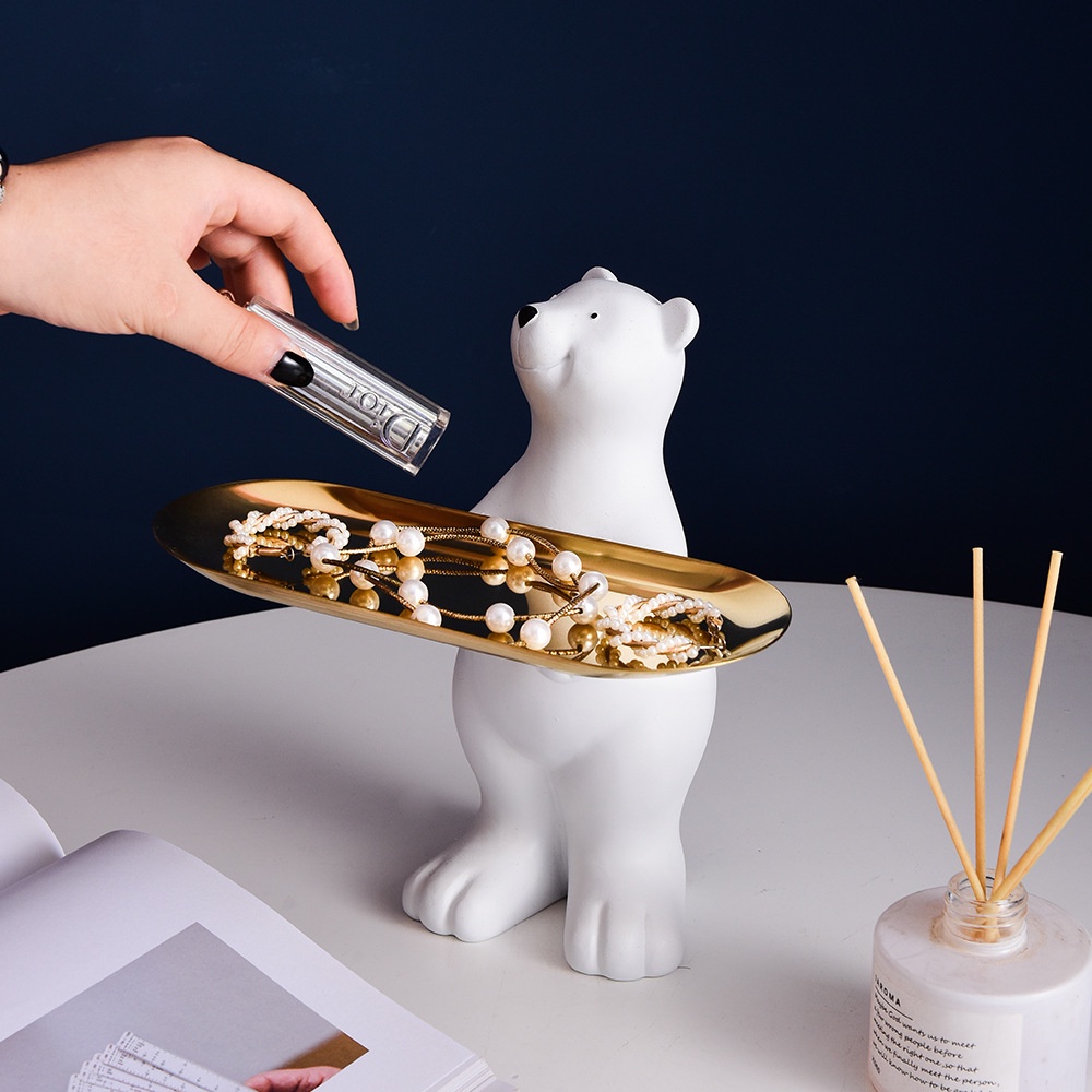 Mô Hình Tượng Gấu Bắc Cực Dùng Làm Khay Đựng Trang Trí Nội Thất Sưu tầm giá để đồ trang
