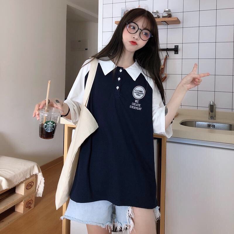 áo thun nữ unisex có cổ tay lỡ in chữ 0091