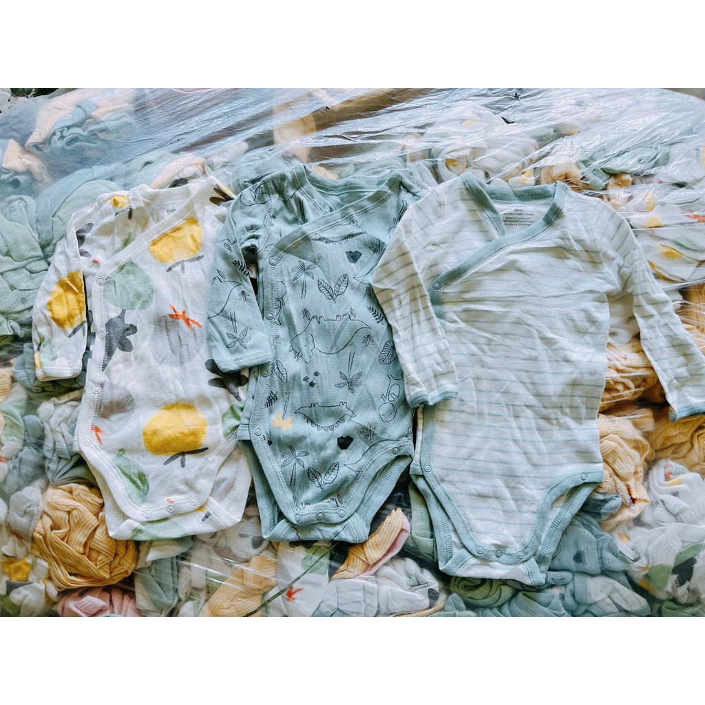 Body chip dài tay cài vạt chéo, bodysuit liền thân hàng xuất dư xinh cho bé sơ sinh size 0-12m
