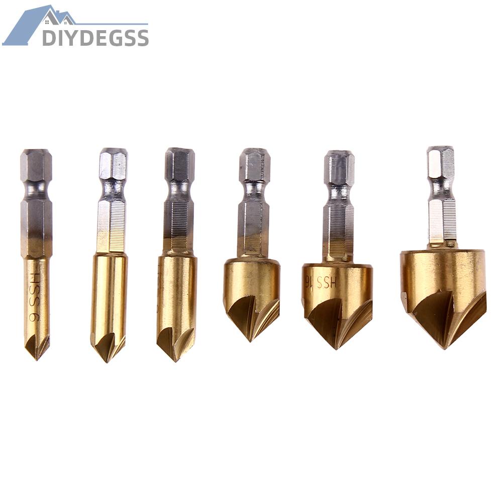 Diydegss2 6pcs/set Metric Woodworking Countersink Drill Bit 90 Degree Steel Wood Dril