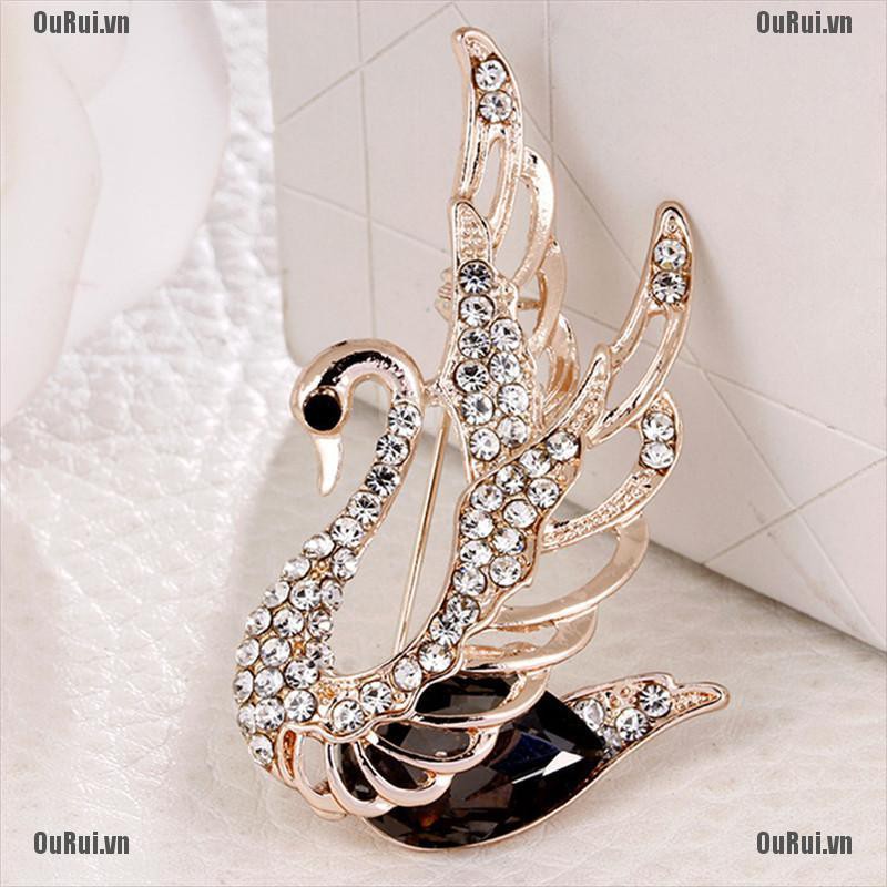 Ghim Cài Áo Hình Thiên Nga Đính Đá Pha Lê Xinh Xắn