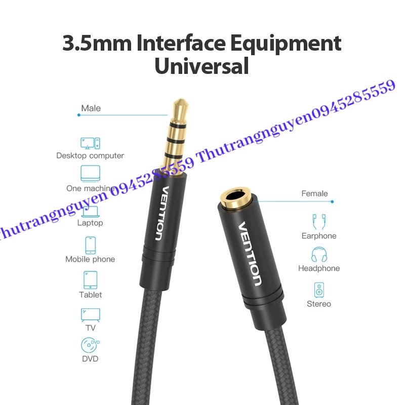 Dây nối dài 3.5 mm có cả mic (livestream)tai nghe chính hãng VENTION