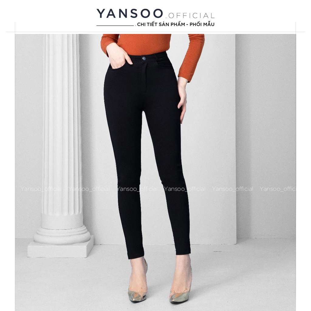 Quần tregging nữ Yansoo lưng cạp cao dài dáng thun ôm bó legging skinny vải giữ nhiệt màu đen Q13