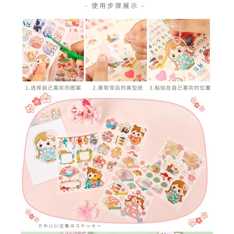 Sticker bé gái set 4 tấm mẫu mới