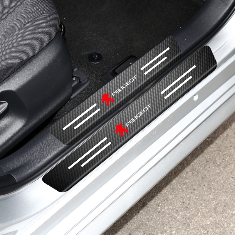 Bộ 4 Miếng Dán In Logo Bằng Sợi Carbon Chống Trượt Cho Xe Hơi Peugeot 206 207 208 306 307 308 407 408 508 2008 3008