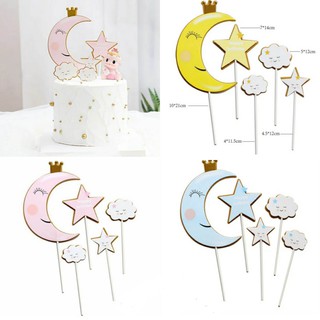 Mua Phụ kiện trang trí bánh sinh nhật bánh kem - SET THẺ CẮM GIẤY TRĂNG SAO MÂY