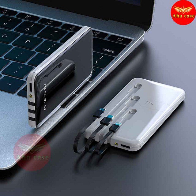 [MẪU MỚI NHẤT] Sạc dự phòng Power Bank 10,000 mAh kèm cáp sạc đa năng chân Iphone, Micro Usb, Type-C có đèn led hiển thị