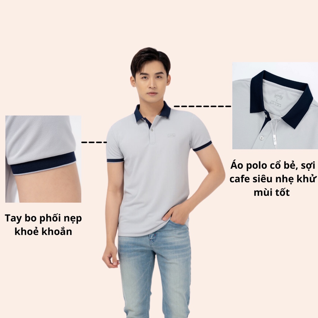 Áo thun polo nam YODY cafe, phông cổ bẻ tay ngắn phối nẹp chất thun cotton bo tay tỉ mỉ, thời trang công sở APM3635