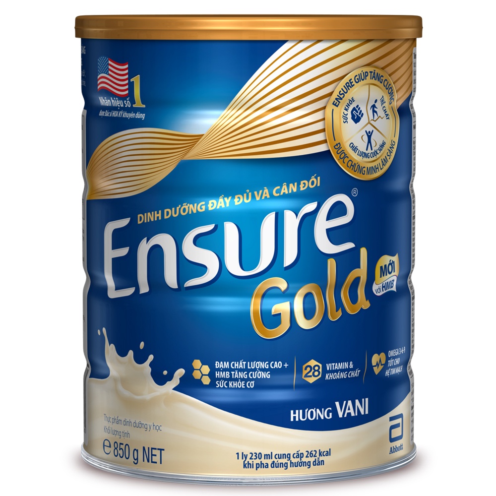 Sữa Ensure Gold 850g hương Vani, Vani ít ngọt, Lúa mạch Sữa Bột Cho Người Lớn Tuổi