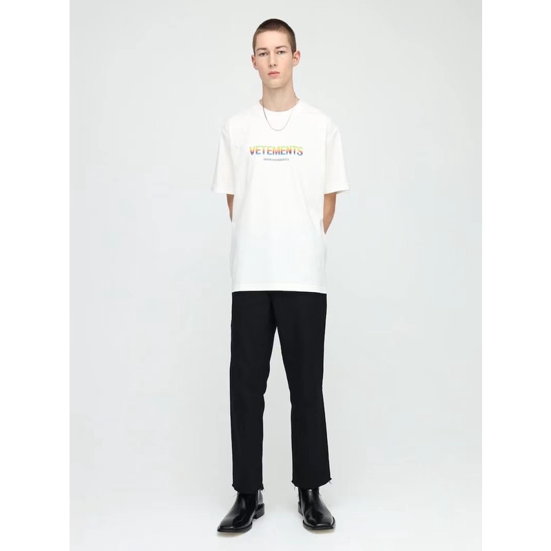 VETEMENTS Rainbow gradient letter print short-sleeved oversize cotton crew neck couple T-shirt