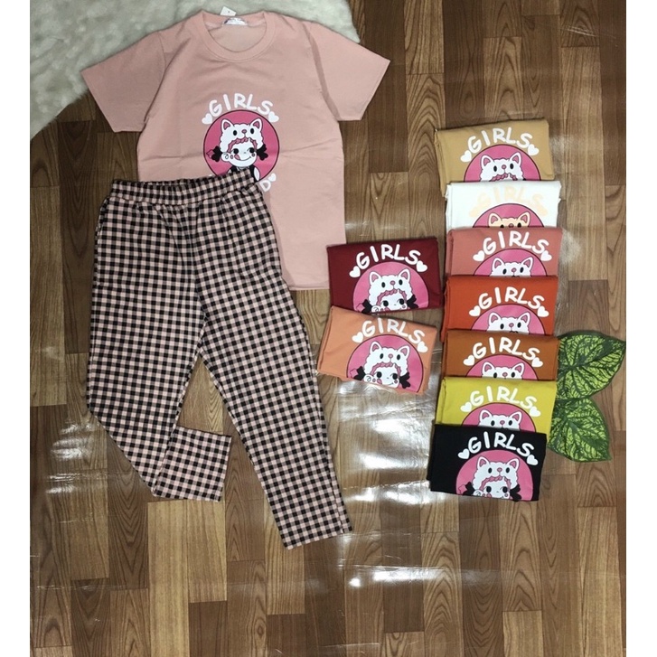 Đồ bộ thun cotton áo màu phối quần sọc giao hoạ tiết ngẫu nhiên