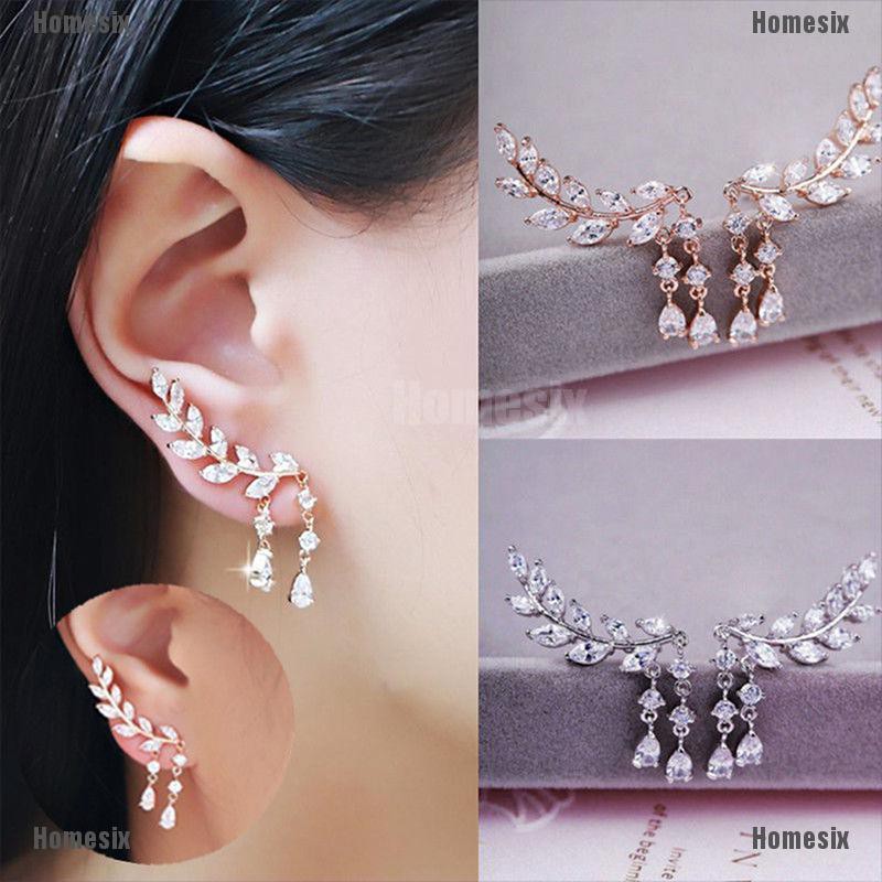 Bông Tai Thời Trang Hình Chiếc Lá Có Đính Đá Zircon 1 Cặp Cho Nữ