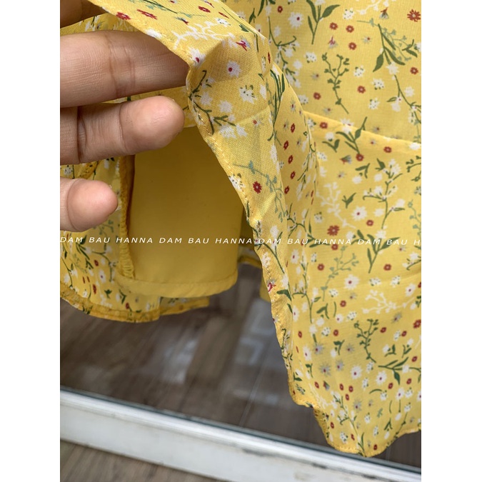 [HANNA] Đầm bầu công sở vải voan mát mùa hè hoa nhí có size 40-80kg vải 2 lớp mềm mát không nhăn có túi đầm dài qu