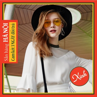 Kính mát kính râm nữ tông vàng gọng kim loại nhẹ nhàng đơn giản basic cá tính chống nắng bụi K1020