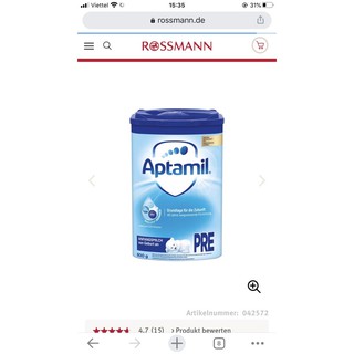 Sữa Aptamil pre nội địa Đức – 800g