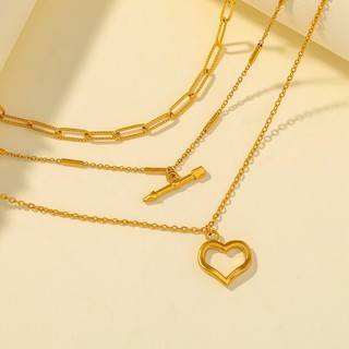 Dây Chuyền Choker NEULRY 3 Lớp Mặt Hình Trái Tim Và Thanh Xuyên Dễ Thương