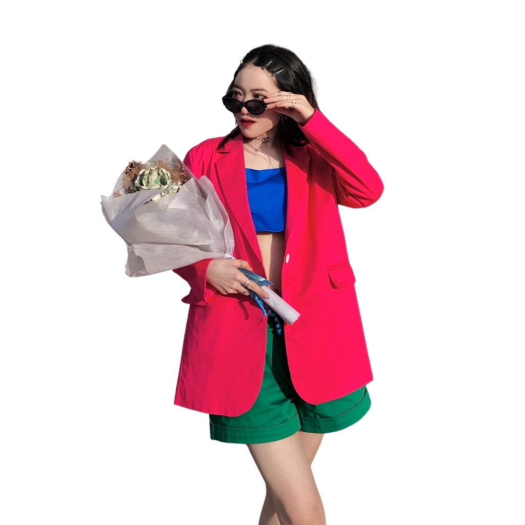 CARA Áo Blazer Gimme màu xanh/hồng dáng basic trẻ trung thời thượng phù hợp đi cafe dạo phố