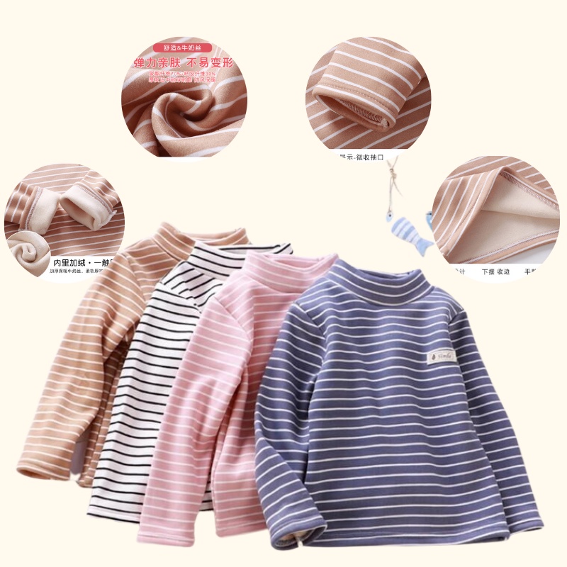 Áo nỉ len giữ nhiệt lót lông cho bé vải 3p phối kẻ không bai xù PAPAZUM T85222211