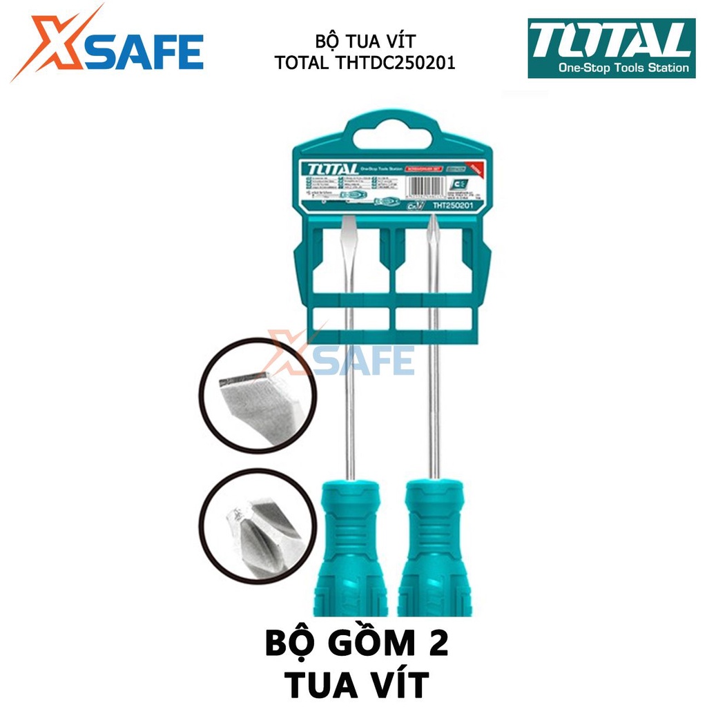 Bộ tuốc nơ vít dẹp và bake 2 chi tiết TOTAL THTDC250201 | Bộ tua vít gồm 1 cái vít dẹp SL6X125mm và 1 cái vít bake