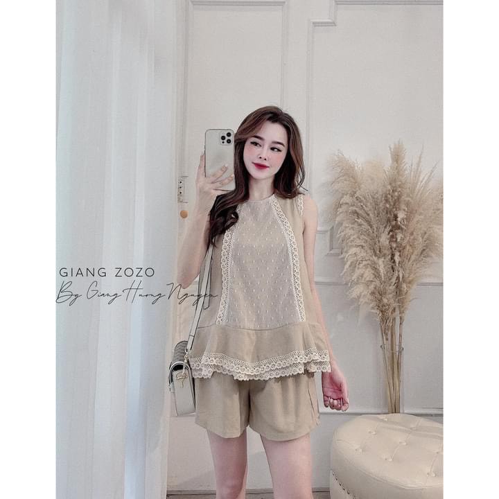 Sét bộ áo sát nách pha ren quần sooc đùi
