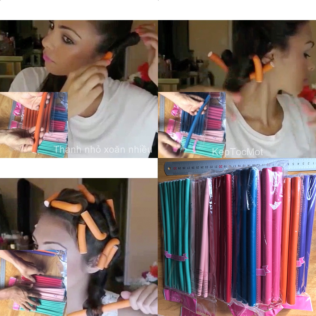 Thanh uốn tóc xoăn không dùng nhiệt Flexi Rod xoắn mì hippie, xoăn sóng lơi đẹp nhất