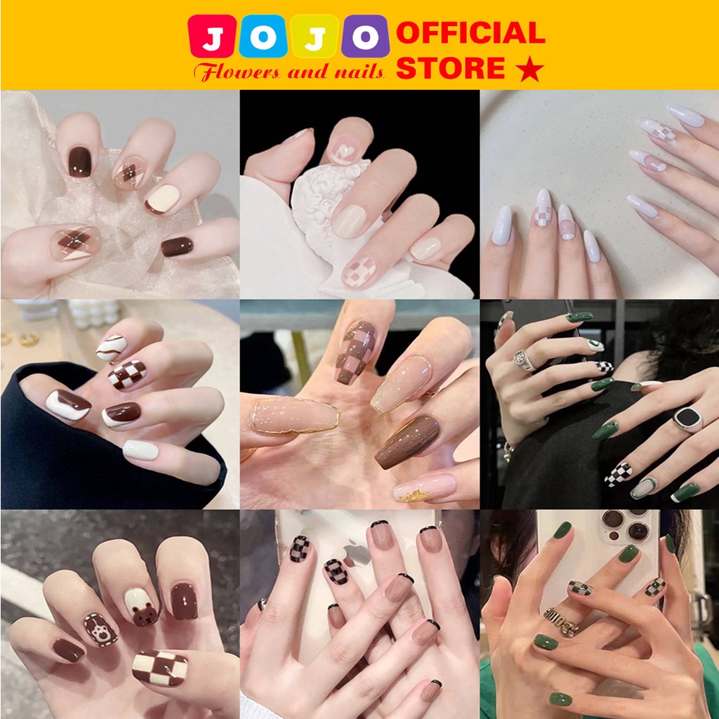 Set 24 móng tay giả  thiết kế thời trang Jojo móng giả đẹp có keo dán
