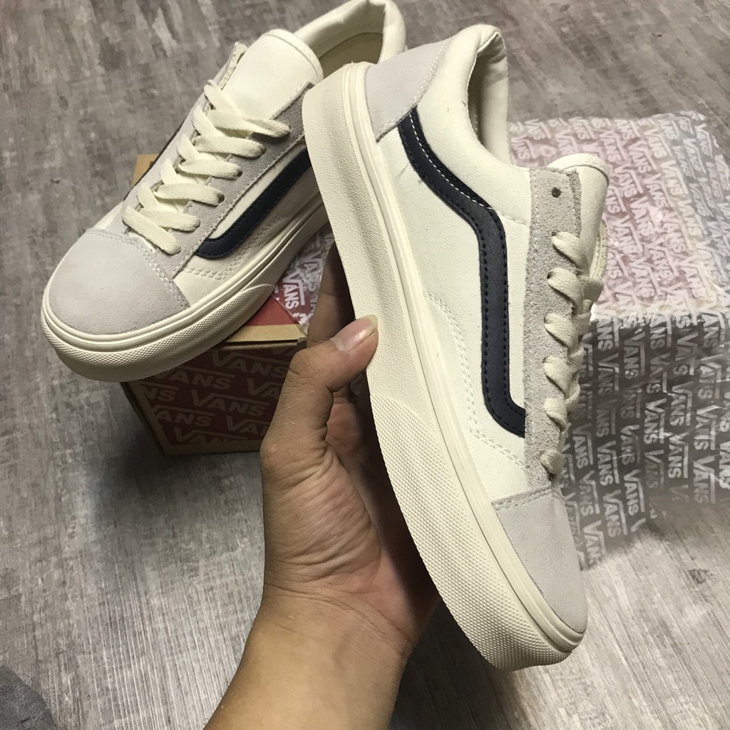 &gt;ẢNH THẬT-HÀNG THẬT&lt; Giày sneaker V Style 36 trắng kẻ xanh than cho nam và nữ.Đôi giày không thể thiếu cho giới trẻ 2019