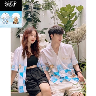 Áo sơ mi nam ngắn tay Họa tiết Form rộng, Caro trắng xanh - Local brand ( URI ) CHÍNH HÃNG