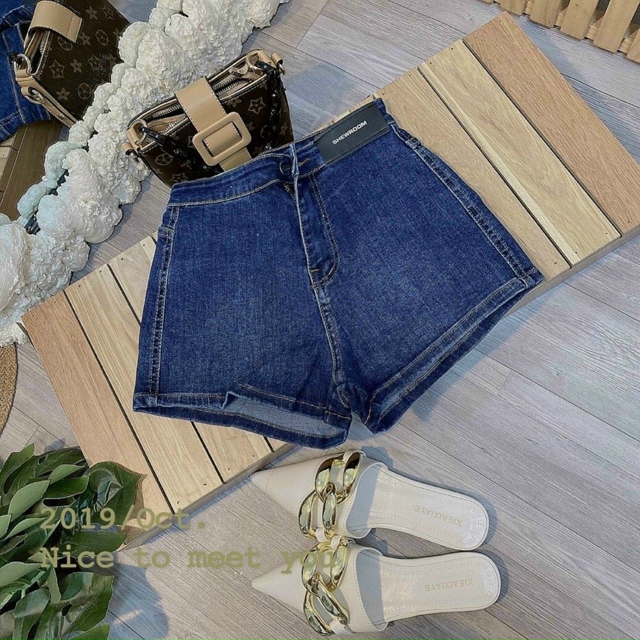 Quần short jean nữ lật lai lưng cao from ôm không có túi chất co dãn tốt nâng vòng ba