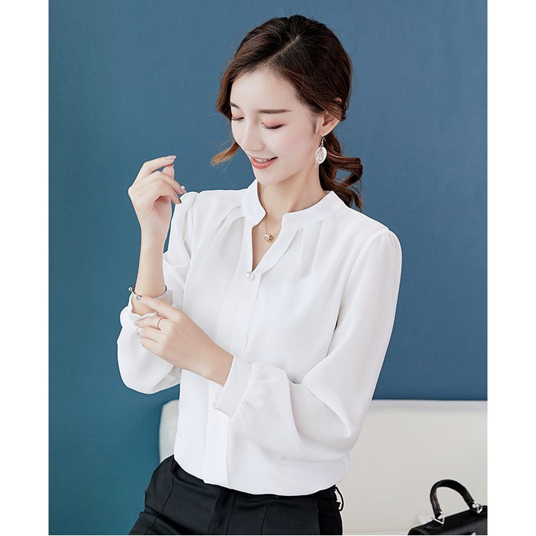 Áo Sơ MI Nữ Tay Dài Cổ Kiểu Nút Ngọc SM67