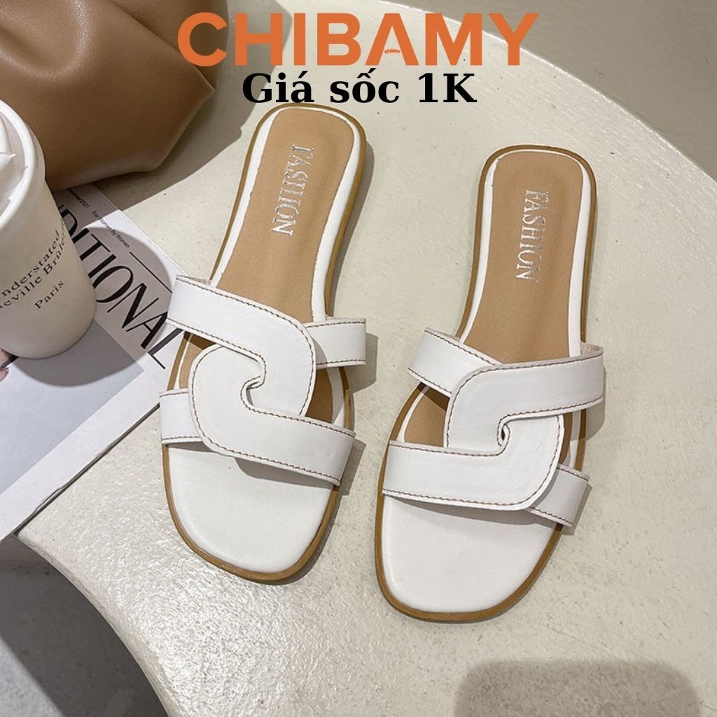 Dép nữ chữ H Xoắn da mềm CHIBAMY đế bệt kiểu dáng mới