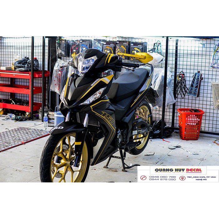 Tem trùm winner 150 đen chỉ vàng, độ team decal xe dán phủ dàn áo đẹp