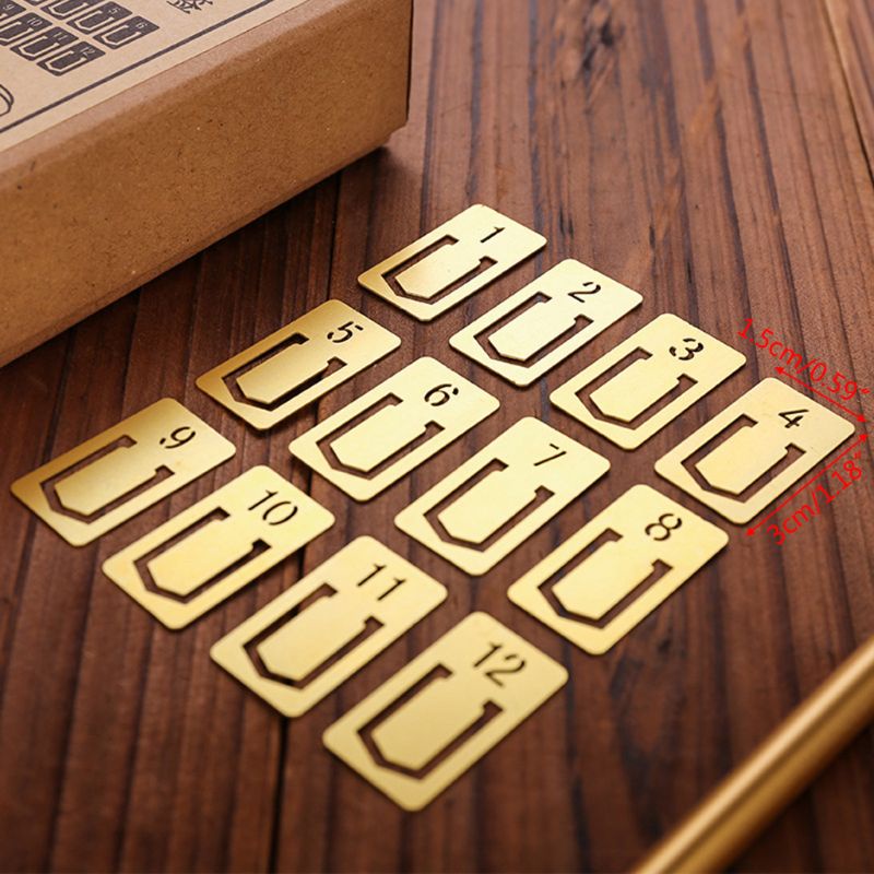 Bộ 12 Kẹp Đánh Dấu Trang Sách Bằng Đồng Thau