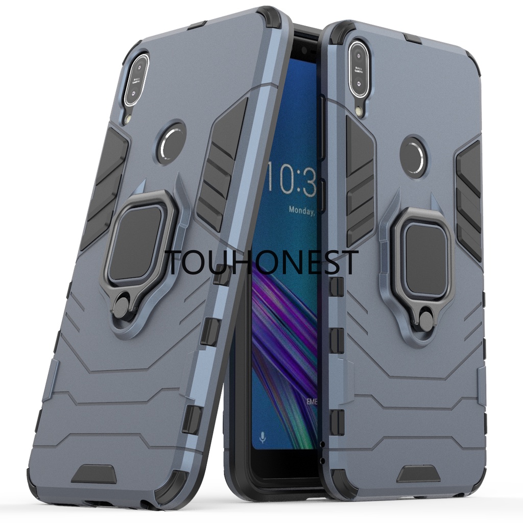 Ốp Điện Thoại Cứng Chống Sốc Kèm Móc Xỏ Ngón Kim Loại Cho Casing ASUS Zenfone Max Pro M1 ZB601KL ZB602K Armor PC Shockproof Hard Cassing Cover Cases With Metal Ring Stand Phone Case